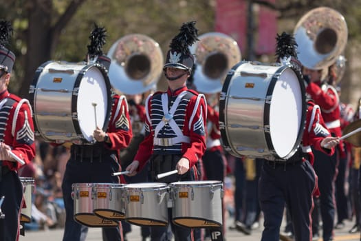 Washington, D.C., USA - April 14, 2018 OAK Mountain High School Marching Band  in the 2018 National Cherry Blossom Parade