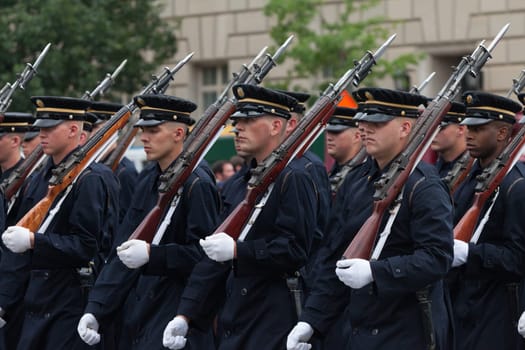 Washington, D.C., USA - July 4, 2015, The National Independence Day Parade is the  Fourth of July Parade in the capital of the United States, it  commemorates the adoption of the Declaration of Independence, only selected schools, and other groups participate.