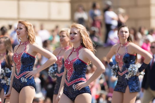 Washington, D.C., USA - April 14, 2018 OAK Mountain High School Marching Band  in the 2018 National Cherry Blossom Parade