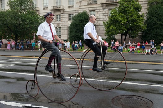 Washington, D.C., USA - July 4, 2015, The National Independence Day Parade is the  Fourth of July Parade in the capital of the United States, it  commemorates the adoption of the Declaration of Independence, only selected schools, and other groups participate.