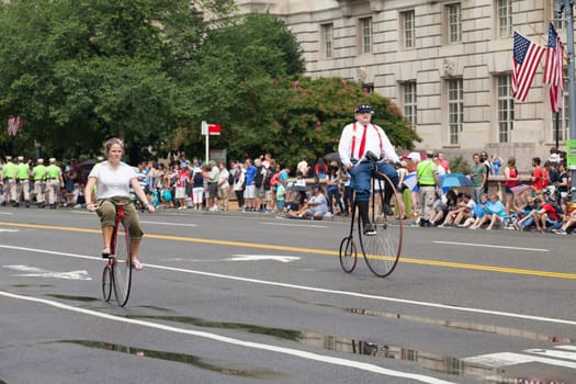 Washington, D.C., USA - July 4, 2015, The National Independence Day Parade is the  Fourth of July Parade in the capital of the United States, it  commemorates the adoption of the Declaration of Independence, only selected schools, and other groups participate.