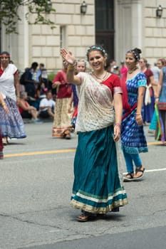 Washington, D.C., USA - July 4, 2017, The National Independence Day Parade is the  Fourth of July Parade in the capital of the United States, it  commemorates the adoption of the Declaration of Independence, only selected schools, and other groups participate.