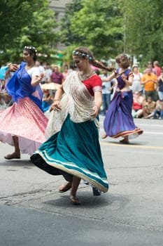 Washington, D.C., USA - July 4, 2017, The National Independence Day Parade is the  Fourth of July Parade in the capital of the United States, it  commemorates the adoption of the Declaration of Independence, only selected schools, and other groups participate.
