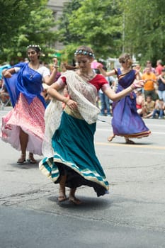 Washington, D.C., USA - July 4, 2017, The National Independence Day Parade is the  Fourth of July Parade in the capital of the United States, it  commemorates the adoption of the Declaration of Independence, only selected schools, and other groups participate.