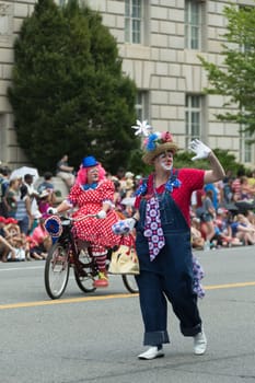 Washington, D.C., USA - July 4, 2017, The National Independence Day Parade is the  Fourth of July Parade in the capital of the United States, it  commemorates the adoption of the Declaration of Independence, only selected schools, and other groups participate.