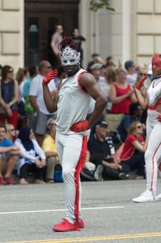 Washington, D.C., USA - July 4, 2017, The National Independence Day Parade is the  Fourth of July Parade in the capital of the United States, it  commemorates the adoption of the Declaration of Independence, only selected schools, and other groups participate.