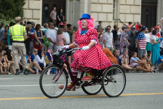 Washington, D.C., USA - July 4, 2017, The National Independence Day Parade is the  Fourth of July Parade in the capital of the United States, it  commemorates the adoption of the Declaration of Independence, only selected schools, and other groups participate.