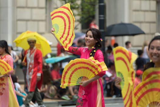 Washington, D.C., USA - July 4, 2017, The National Independence Day Parade is the  Fourth of July Parade in the capital of the United States, it  commemorates the adoption of the Declaration of Independence, only selected schools, and other groups participate.