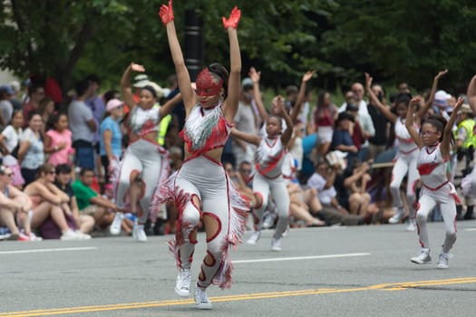 Washington, D.C., USA - July 4, 2017, The National Independence Day Parade is the  Fourth of July Parade in the capital of the United States, it  commemorates the adoption of the Declaration of Independence, only selected schools, and other groups participate.