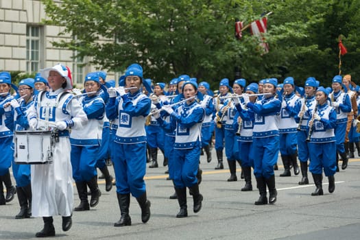 Washington, D.C., USA - July 4, 2017, The National Independence Day Parade is the  Fourth of July Parade in the capital of the United States, it  commemorates the adoption of the Declaration of Independence, only selected schools, and other groups participate.