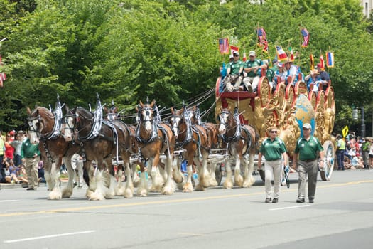Washington, D.C., USA - July 4, 2017, The National Independence Day Parade is the  Fourth of July Parade in the capital of the United States, it  commemorates the adoption of the Declaration of Independence, only selected schools, and other groups participate.