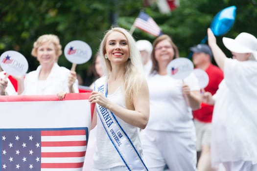 Washington, D.C., USA - July 4, 2016, The National Independence Day Parade is the  Fourth of July Parade in the capital of the United States, it  commemorates the adoption of the Declaration of Independence, only selected schools, and other groups participate.