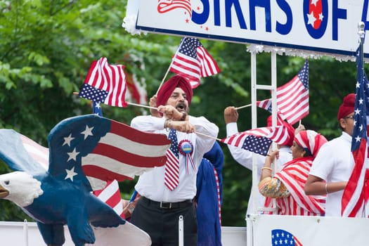 Washington, D.C., USA - July 4, 2016, The National Independence Day Parade is the  Fourth of July Parade in the capital of the United States, it  commemorates the adoption of the Declaration of Independence, only selected schools, and other groups participate.