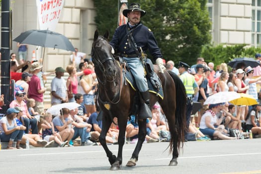 Washington, D.C., USA - July 4, 2017, The National Independence Day Parade is the  Fourth of July Parade in the capital of the United States, it  commemorates the adoption of the Declaration of Independence, only selected schools, and other groups participate.