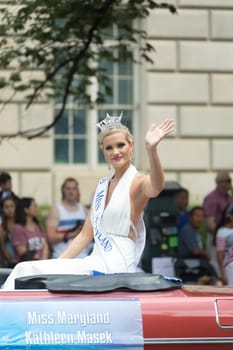 Washington, D.C., USA - July 4, 2017, The National Independence Day Parade is the  Fourth of July Parade in the capital of the United States, it  commemorates the adoption of the Declaration of Independence, only selected schools, and other groups participate.