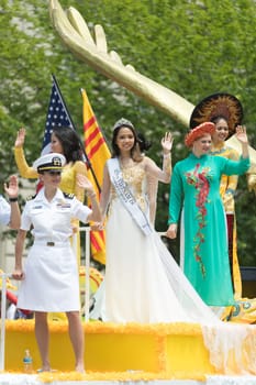 Washington, D.C., USA - July 4, 2017, The National Independence Day Parade is the  Fourth of July Parade in the capital of the United States, it  commemorates the adoption of the Declaration of Independence, only selected schools, and other groups participate.
