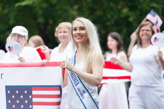Washington, D.C., USA - July 4, 2016, The National Independence Day Parade is the  Fourth of July Parade in the capital of the United States, it  commemorates the adoption of the Declaration of Independence, only selected schools, and other groups participate.