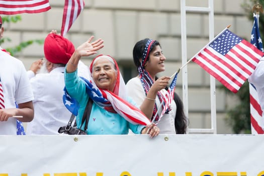 Washington, D.C., USA - July 4, 2016, The National Independence Day Parade is the  Fourth of July Parade in the capital of the United States, it  commemorates the adoption of the Declaration of Independence, only selected schools, and other groups participate.