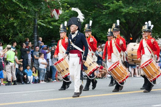 Washington, D.C., USA - July 4, 2016, The National Independence Day Parade is the  Fourth of July Parade in the capital of the United States, it  commemorates the adoption of the Declaration of Independence, only selected schools, and other groups participate.