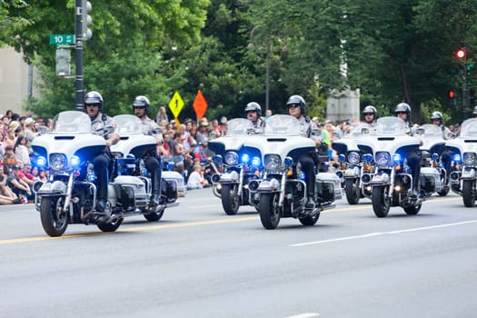 Washington, D.C., USA - July 4, 2016, The National Independence Day Parade is the  Fourth of July Parade in the capital of the United States, it  commemorates the adoption of the Declaration of Independence, only selected schools, and other groups participate.
