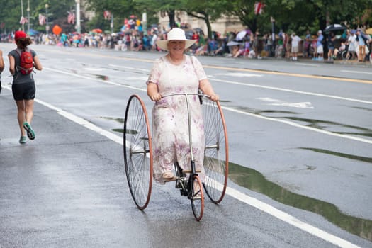 Washington, D.C., USA - July 4, 2015, The National Independence Day Parade is the  Fourth of July Parade in the capital of the United States, it  commemorates the adoption of the Declaration of Independence, only selected schools, and other groups participate.