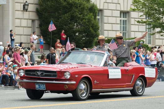 Washington, D.C., USA - July 4, 2017, The National Independence Day Parade is the  Fourth of July Parade in the capital of the United States, it  commemorates the adoption of the Declaration of Independence, only selected schools, and other groups participate.