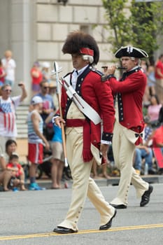 Washington, D.C., USA - July 4, 2017, The National Independence Day Parade is the  Fourth of July Parade in the capital of the United States, it  commemorates the adoption of the Declaration of Independence, only selected schools, and other groups participate.