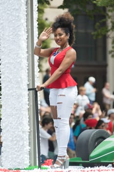 Washington, D.C., USA - July 4, 2017, The National Independence Day Parade is the  Fourth of July Parade in the capital of the United States, it  commemorates the adoption of the Declaration of Independence, only selected schools, and other groups participate.