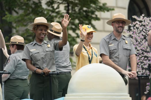 Washington, D.C., USA - July 4, 2017, The National Independence Day Parade is the  Fourth of July Parade in the capital of the United States, it  commemorates the adoption of the Declaration of Independence, only selected schools, and other groups participate.