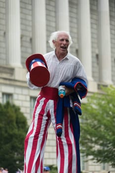 Washington, D.C., USA - July 4, 2017, The National Independence Day Parade is the  Fourth of July Parade in the capital of the United States, it  commemorates the adoption of the Declaration of Independence, only selected schools, and other groups participate.