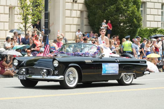 Washington, D.C., USA - July 4, 2017, The National Independence Day Parade is the  Fourth of July Parade in the capital of the United States, it  commemorates the adoption of the Declaration of Independence, only selected schools, and other groups participate.