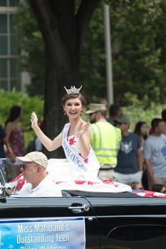 Washington, D.C., USA - July 4, 2017, The National Independence Day Parade is the  Fourth of July Parade in the capital of the United States, it  commemorates the adoption of the Declaration of Independence, only selected schools, and other groups participate.