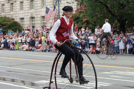 Washington, D.C., USA - July 4, 2015, The National Independence Day Parade is the  Fourth of July Parade in the capital of the United States, it  commemorates the adoption of the Declaration of Independence, only selected schools, and other groups participate.