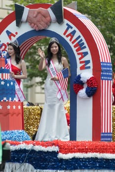 Washington, D.C., USA - July 4, 2017, The National Independence Day Parade is the  Fourth of July Parade in the capital of the United States, it  commemorates the adoption of the Declaration of Independence, only selected schools, and other groups participate.