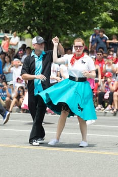 Washington, D.C., USA - July 4, 2017, The National Independence Day Parade is the  Fourth of July Parade in the capital of the United States, it  commemorates the adoption of the Declaration of Independence, only selected schools, and other groups participate.