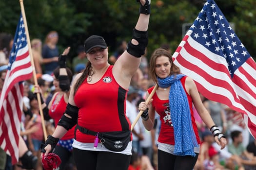 Washington, D.C., USA - July 4, 2015, The National Independence Day Parade is the  Fourth of July Parade in the capital of the United States, it  commemorates the adoption of the Declaration of Independence, only selected schools, and other groups participate.