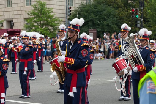 Washington, D.C., USA - July 4, 2015, The National Independence Day Parade is the  Fourth of July Parade in the capital of the United States, it  commemorates the adoption of the Declaration of Independence, only selected schools, and other groups participate.