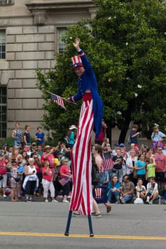 Washington, D.C., USA - July 4, 2015, The National Independence Day Parade is the  Fourth of July Parade in the capital of the United States, it  commemorates the adoption of the Declaration of Independence, only selected schools, and other groups participate.