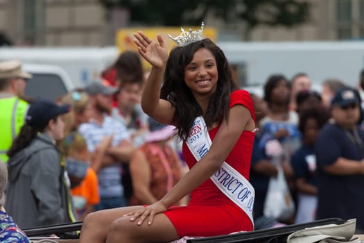 Washington, D.C., USA - July 4, 2015, The National Independence Day Parade is the  Fourth of July Parade in the capital of the United States, it  commemorates the adoption of the Declaration of Independence, only selected schools, and other groups participate.
