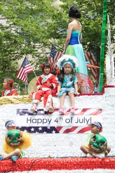 Washington, D.C., USA - July 4, 2017, The National Independence Day Parade is the  Fourth of July Parade in the capital of the United States, it  commemorates the adoption of the Declaration of Independence, only selected schools, and other groups participate.
