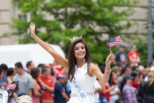 Washington, D.C., USA - July 4, 2015, The National Independence Day Parade is the  Fourth of July Parade in the capital of the United States, it  commemorates the adoption of the Declaration of Independence, only selected schools, and other groups participate.