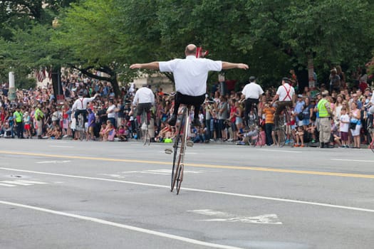Washington, D.C., USA - July 4, 2015, The National Independence Day Parade is the  Fourth of July Parade in the capital of the United States, it  commemorates the adoption of the Declaration of Independence, only selected schools, and other groups participate.