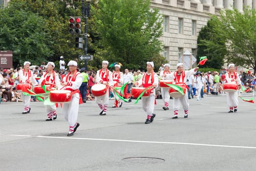 Washington, D.C., USA - July 4, 2015, The National Independence Day Parade is the  Fourth of July Parade in the capital of the United States, it  commemorates the adoption of the Declaration of Independence, only selected schools, and other groups participate.