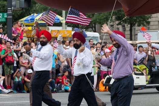 Washington, D.C., USA - July 4, 2015, The National Independence Day Parade is the  Fourth of July Parade in the capital of the United States, it  commemorates the adoption of the Declaration of Independence, only selected schools, and other groups participate.