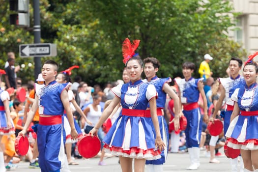 Washington, D.C., USA - July 4, 2015, The National Independence Day Parade is the  Fourth of July Parade in the capital of the United States, it  commemorates the adoption of the Declaration of Independence, only selected schools, and other groups participate.