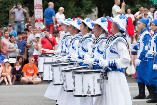 Washington, D.C., USA - July 4, 2015, The National Independence Day Parade is the  Fourth of July Parade in the capital of the United States, it  commemorates the adoption of the Declaration of Independence, only selected schools, and other groups participate.