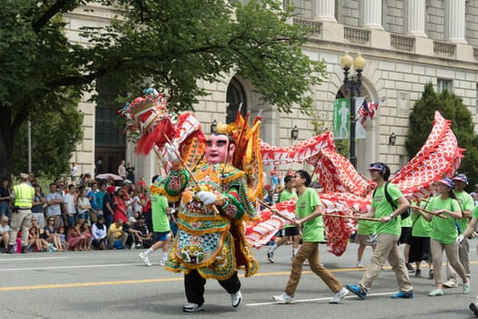 Washington, D.C., USA - July 4, 2017, The National Independence Day Parade is the  Fourth of July Parade in the capital of the United States, it  commemorates the adoption of the Declaration of Independence, only selected schools, and other groups participate.