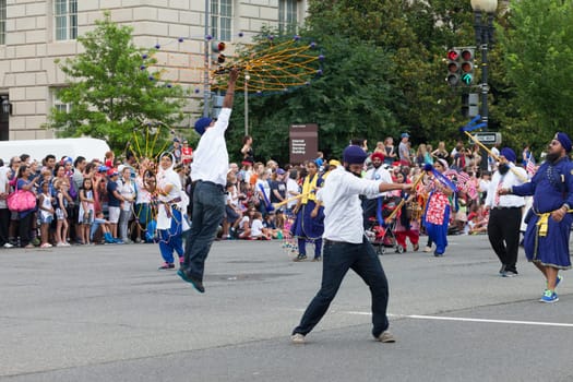 Washington, D.C., USA - July 4, 2015, The National Independence Day Parade is the  Fourth of July Parade in the capital of the United States, it  commemorates the adoption of the Declaration of Independence, only selected schools, and other groups participate.