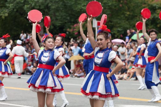 Washington, D.C., USA - July 4, 2015, The National Independence Day Parade is the  Fourth of July Parade in the capital of the United States, it  commemorates the adoption of the Declaration of Independence, only selected schools, and other groups participate.