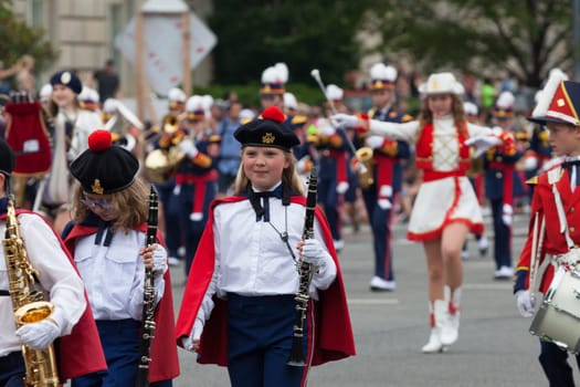 Washington, D.C., USA - July 4, 2015, The National Independence Day Parade is the  Fourth of July Parade in the capital of the United States, it  commemorates the adoption of the Declaration of Independence, only selected schools, and other groups participate.